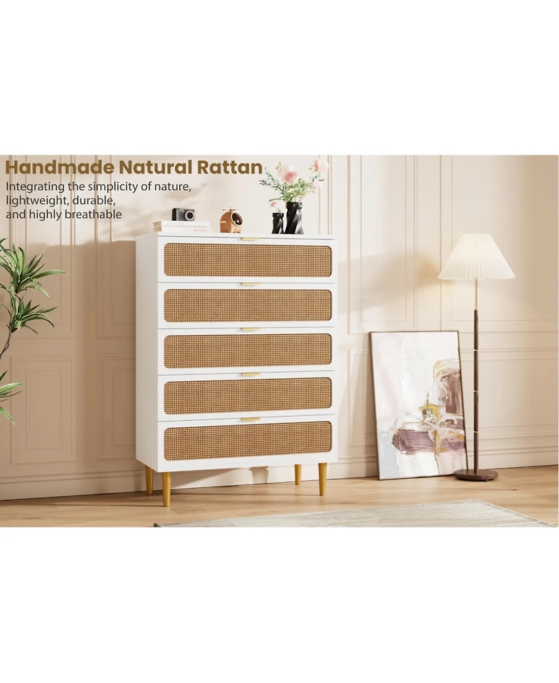 gaomon Rattan 5 Drawer Dresser for Bedroom