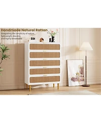 gaomon Rattan 5 Drawer Dresser for Bedroom
