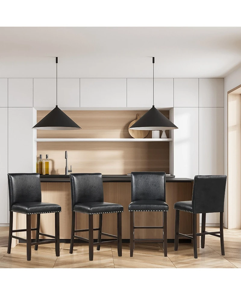Gymax Set of 4 Bar Stools Pvc Leather Counter Height Chairs for Kitchen Island