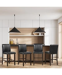 Gymax Set of 4 Bar Stools Pvc Leather Counter Height Chairs for Kitchen Island