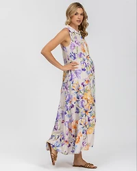Pietro Brunelli Maternity Maternity Collared Maxi Clara Dress with Ruffles