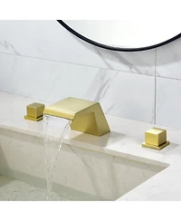 Bathroom Sink Faucet 2 Handle 3 Hole Facuet Waterfall Spout with cUPC Lead-Free Hose