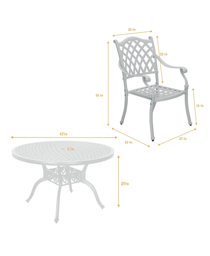 5pcs Patio Dining Set Cast Aluminium Outdoor Dining Set Patio Bistro Set 4 Outdoor Dining Chairs and 47 Inches Round Dining Table