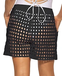 Dotti Women's Cotton Openwork Dot Drawstring-Waist Shorts