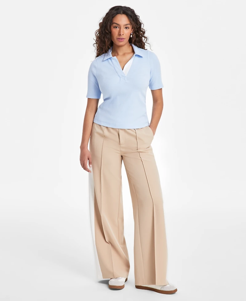 On 34th Women's Elbow-Sleeve Ribbed Polo Top, Exclusively at Macy's