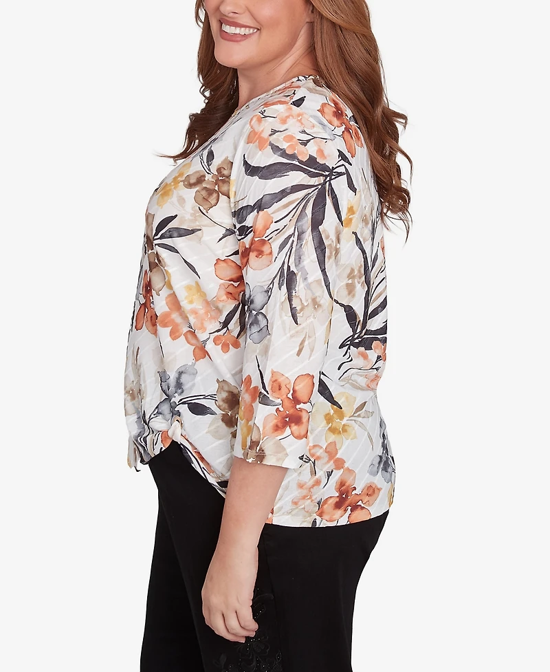 Alfred Dunner Plus Size Classic Watercolor Floral Crew Neck Top
