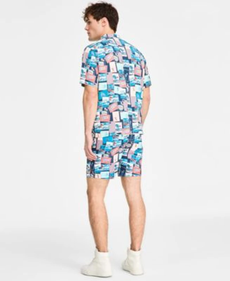 Original Penguin Mens Graphic Crewneck T Shirt Printed Camp Shirt Volley Shorts