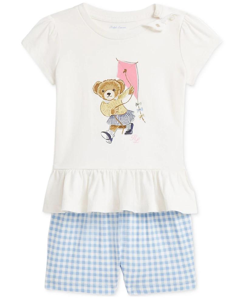Polo Ralph Lauren Baby Girls Bear Tee & Gingham Short Set
