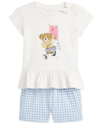 Polo Ralph Lauren Baby Girls Bear Tee & Gingham Short Set