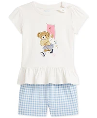 Polo Ralph Lauren Baby Girls Bear Tee & Gingham Short Set