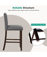 Gymax Set of 2 Bar Stools Linen Fabric Counter Height Chairs for Kitchen Island