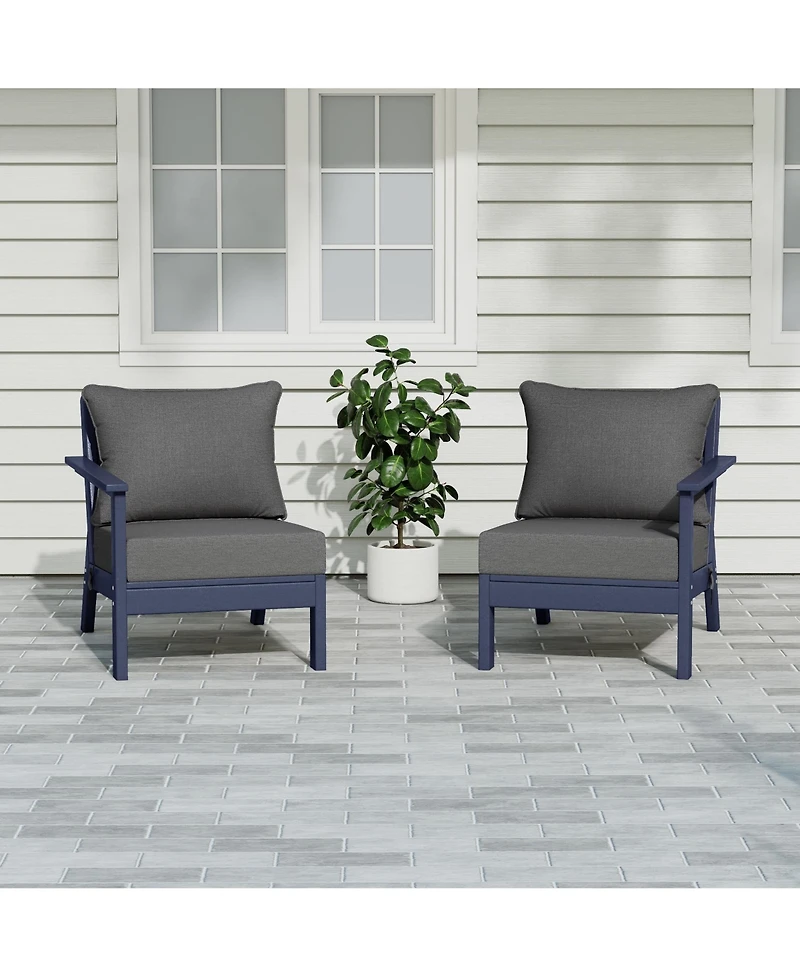 WestinTrends Outdoor Patio Hdpe Navy Blue Loveseat Sofa with Patio Cushions