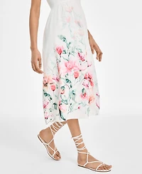 Juniors' Scalloped-Neck Placed Floral Midi Dress