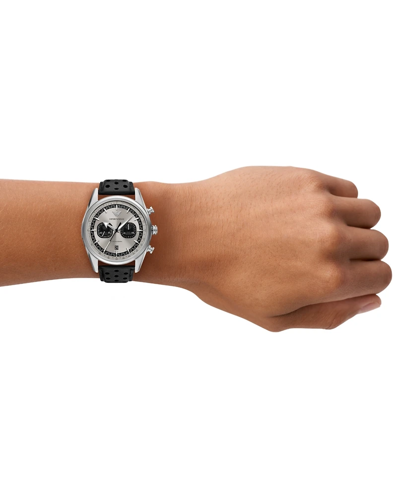 Emporio Armani Men's Chronograph Black Leather Strap Watch 42mm