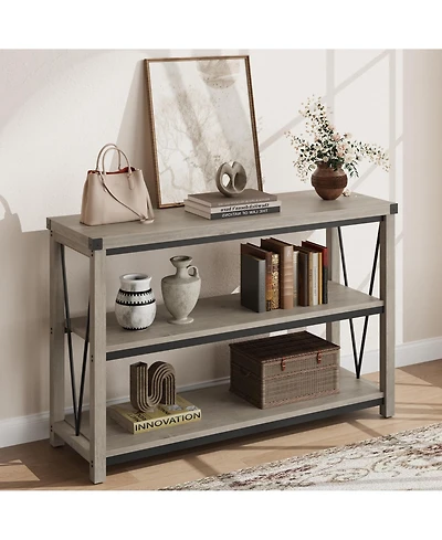 gaomon Farmhouse Entryway Table,47 Inch Narrow Long Console Table with Storage, 3 Tier Wood Console Table for Living Room, Farmhouse Sofa Tables Behin