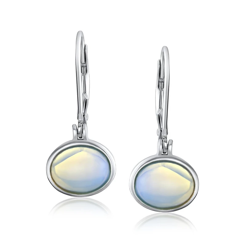 Bling Jewelry Simple Bezel Set Dangle Earrings with Amber Jade Moonstone Onyx