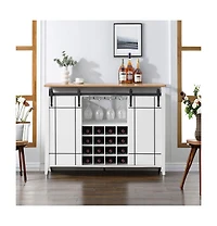 Farmhouse Coffee Bar Cabinet with Storage, 47" Wine Bar Cabinet with Sliding Barn Door, Buffet Sideboard Cabinet