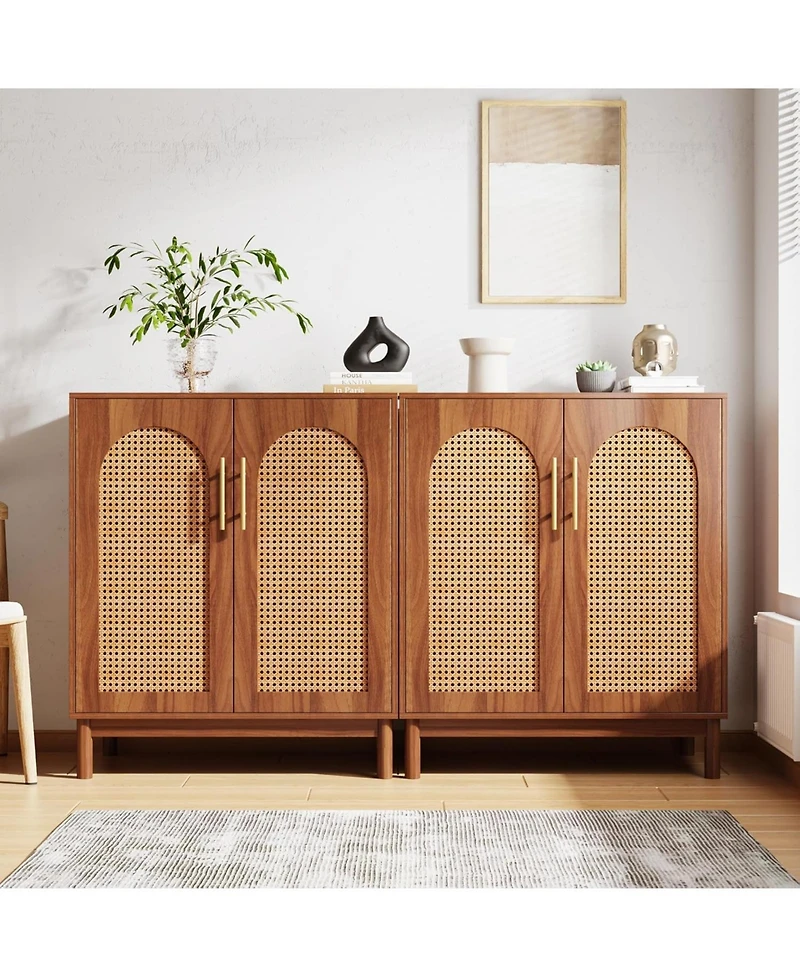 Tribesigns Set of 2 Accent Cabinet,59 Inch Rattan Sideboard Buffet Cabinet for Dining Room, Living Kitchen