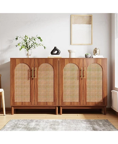 Tribesigns Set of 2 Accent Cabinet,59 Inch Rattan Sideboard Buffet Cabinet for Dining Room, Living Kitchen