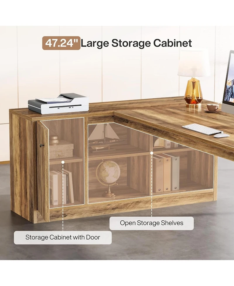 Tribesigns 72.8" L-Shaped Desk, Large Executive Desk with 47.24" Cabinet, Office Desk with Storage Shelves, Farmhouse Wood Computer Desk