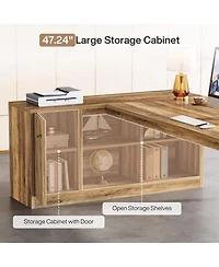 Tribesigns 72.8" L-Shaped Desk, Large Executive Desk with 47.24" Cabinet, Office Desk with Storage Shelves, Farmhouse Wood Computer Desk