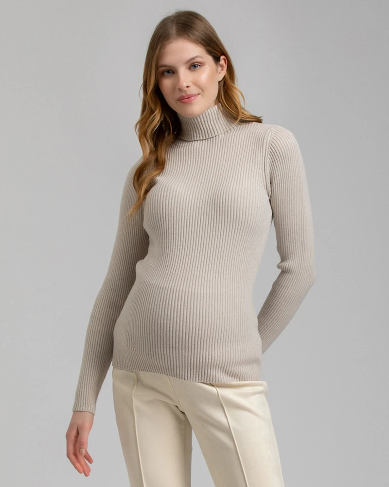 Maternity Long Sleeve Turtleneck Rib Knit Jumper Aurora