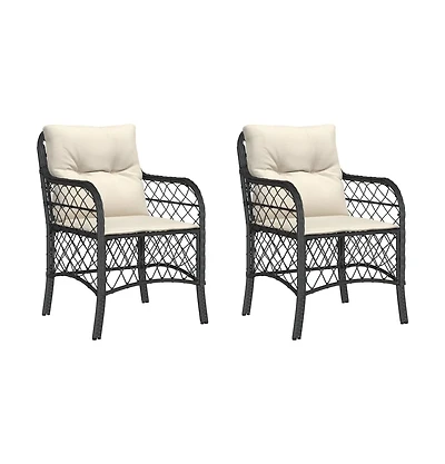 Patio Chairs with Cushions 2 pcs Black Poly Rattan