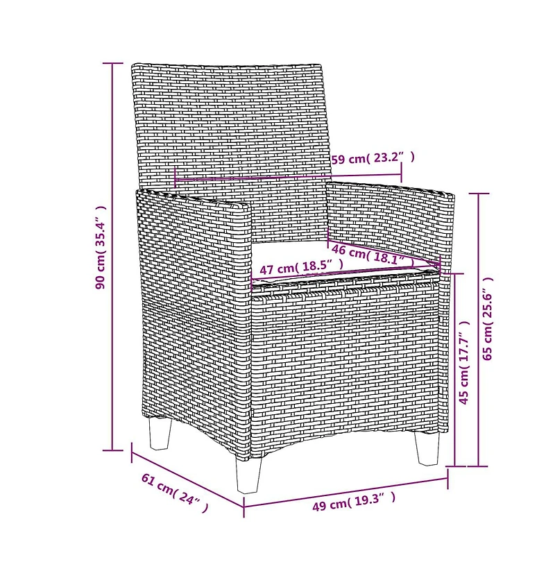 Patio Chairs with Cushions 2 pcs Gray Poly Rattan&Solid Wood
