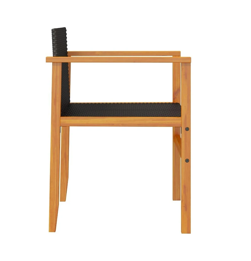 Patio Chairs 2 pcs Black Poly Rattan&Solid Wood