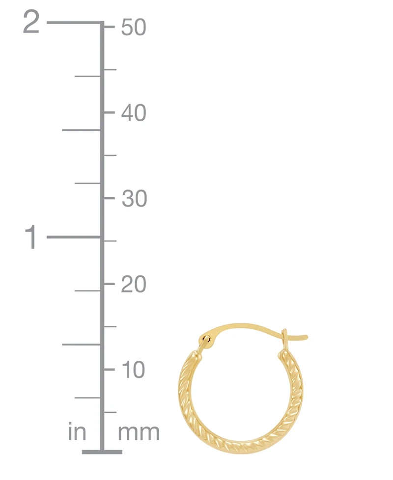 Polished Ribbed Textured Extra Small Hoop Earrings in 10k Gold, 15mm