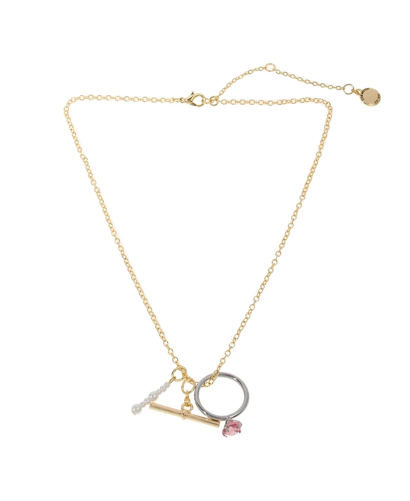 Steve Madden Punk Romance Faux Cultivated Pearl Ring Charm Necklace