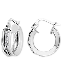 Giani Bernini Cubic Zirconia Channel Set & Twist Double Row Small Hoop Earrings in Sterling Silver, 0.59", Exclusively at Macy's (Also Available in 18