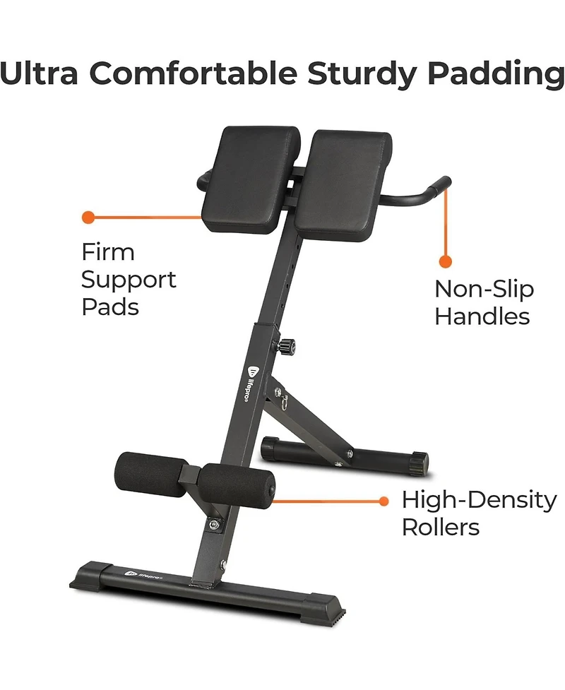 LifePro Adjustable Hyperextension Bench for Glutes, Hamstrings, and Lower Back - Foldable Home Gym Equipment