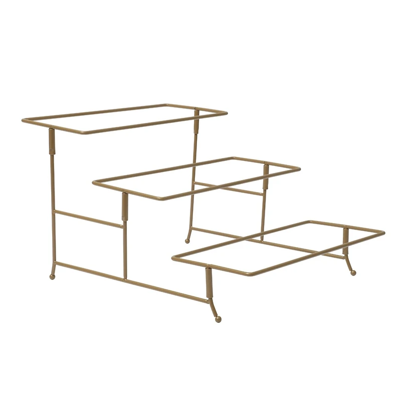 Gibson Home Gracious Dining Dinnerware, 3-Tier Rectangle Plate Serving Set with Gold Metal Stand, White