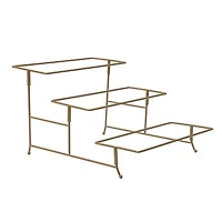 Gibson Home Gracious Dining Dinnerware, 3-Tier Rectangle Plate Serving Set with Gold Metal Stand, White