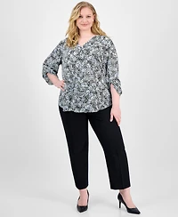 Ak Anne Klein Plus Printed Roll-Tab-Sleeve Tunic