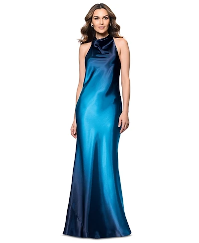 Betsy & Adam Women's Ombre Sleeveless Draped Halter Gown