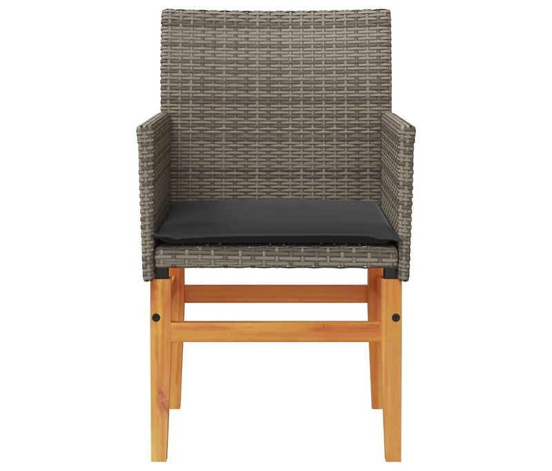 vidaXL Patio Chairs with Cushions 2 pcs Gray Poly Rattan&Solid Wood