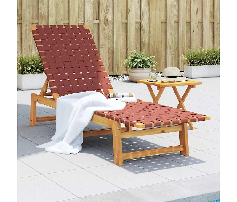 Sun Lounger Red Solid Wood Acacia and Fabric