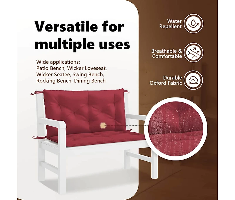 Garden Bench Cushion Wine Red 39.4"x(19.7"+19.7")x2.8" Oxford Fabric