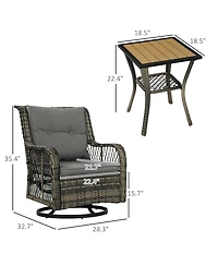 Outsunny 3 Pieces Wicker Bistro Set, Rocking Patio Furniture Set,