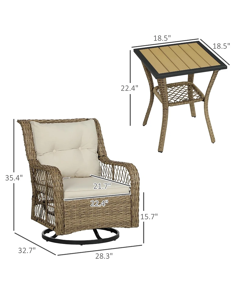 Outsunny 3 Pieces Wicker Bistro Set, Rocking Patio Furniture