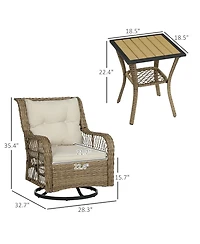 Outsunny 3 Pieces Wicker Bistro Set, Rocking Patio Furniture