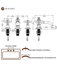 Bathroom Faucets for Sink 3 Hole Gold, 8 Inch Widespread Bathroom Sink Faucet 2 Handles Kitchen Faucets with cUPC Flexible Hose