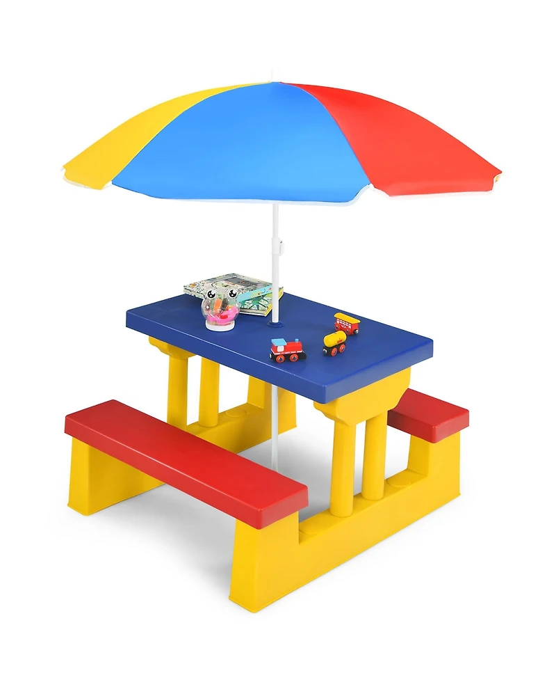 Kids Picnic Table Set W/Removable Umbrella Indoor Outdoor Garden Patio