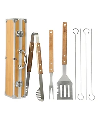 Gibson Home Barbeque Pro 8 Piece Bbq Tools W/ Acacia Wood Handles and Aluminum Storage Box