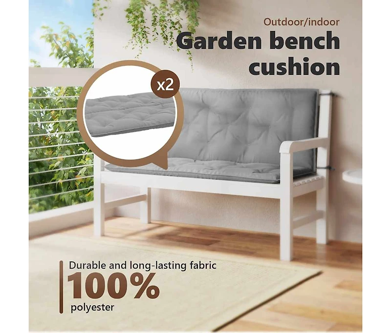 Garden Bench Cushion Gray 47.2"x(19.7"+19.7")x2.8" Oxford Fabric