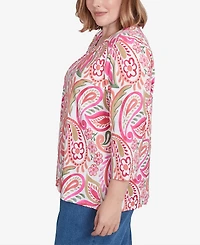 Alfred Dunner Plus Size Classic Embellished Crew Neck Paisley Top