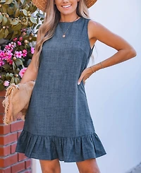 Cupshe Women's Deep Blue Scoop Neck Sleeveless Mini Beach Dress