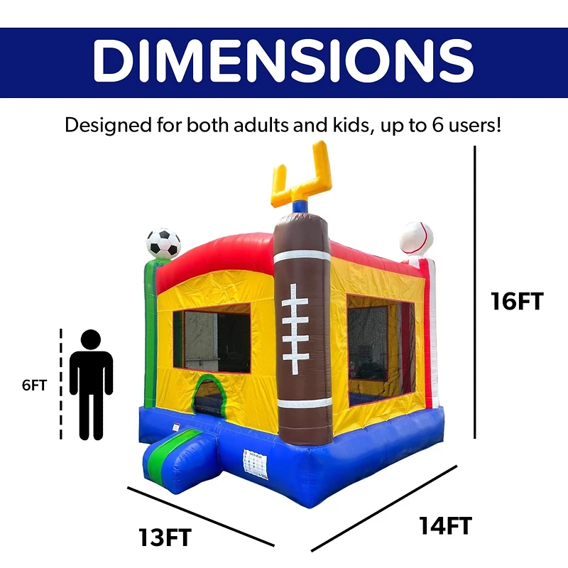 HeroKiddo Sports Commercial Grade Bounce House for Kids and Adults (with Blower), Basketball Hoop, Outdoor Indoor, Birthday Party, Rental Quality, Big